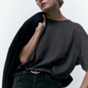 ZARA Washed Effect Black Tee - Size L